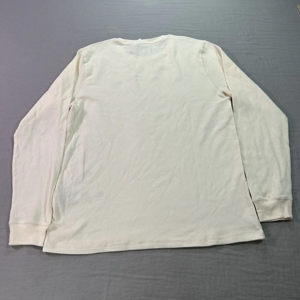 Disney Shirt Adult Large Beige Thermal‎ Waffle Knit Micky Mouse Embroidered Crew